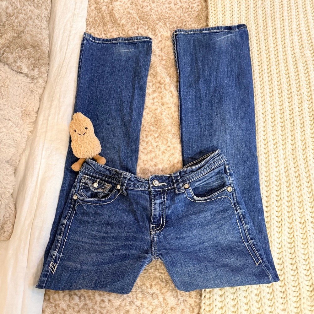 ANA Womens Bootcut Jeans Size 28/6 MediumWash Embellished Rhinestone Pockets Y2K